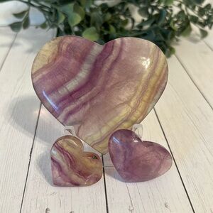 Trio of Purple Fluorite Hearts NWOT (Set of 3)